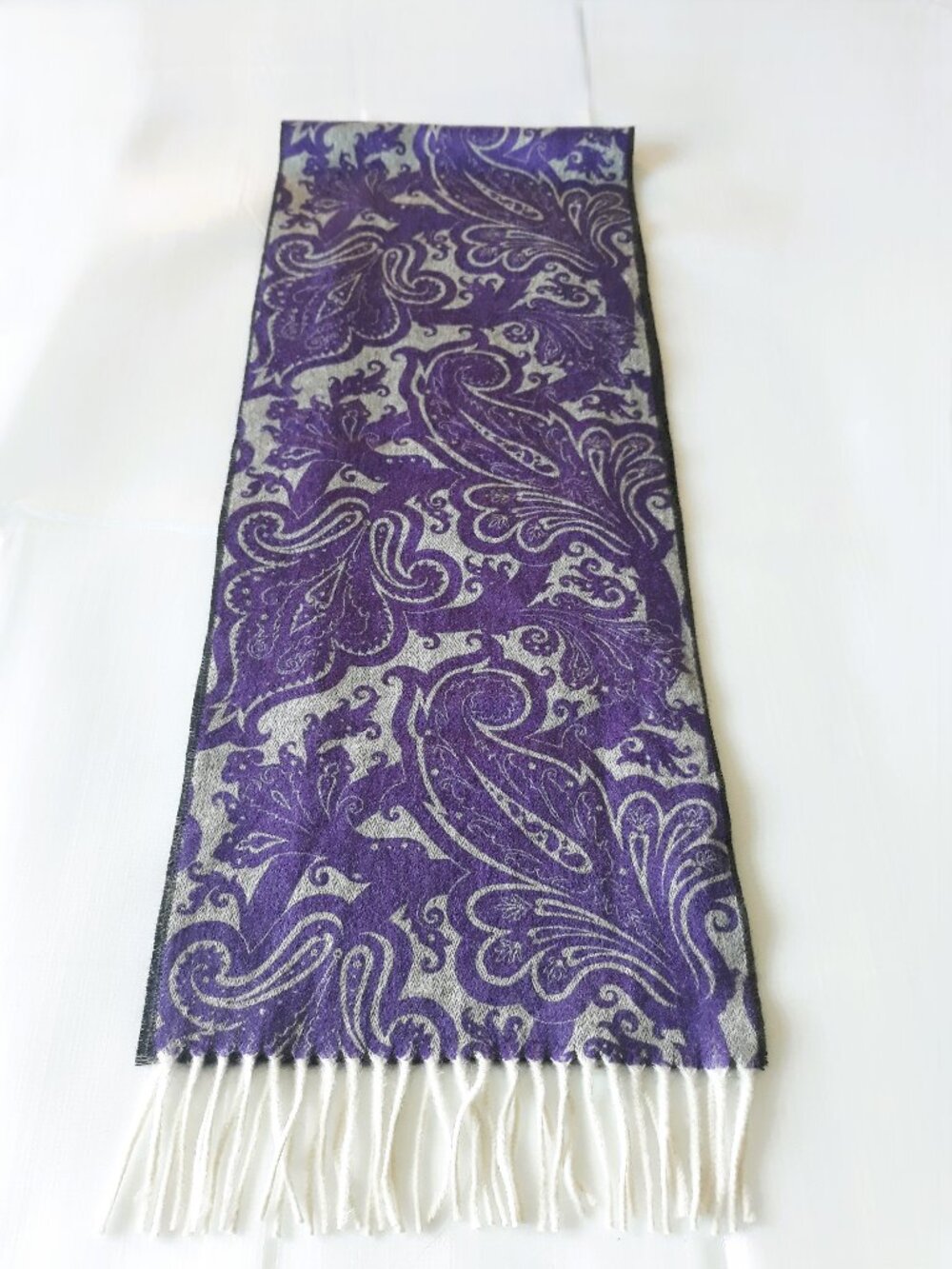 Etro Cashmere Wool Scarf Purple Paisley Fringed NWOT